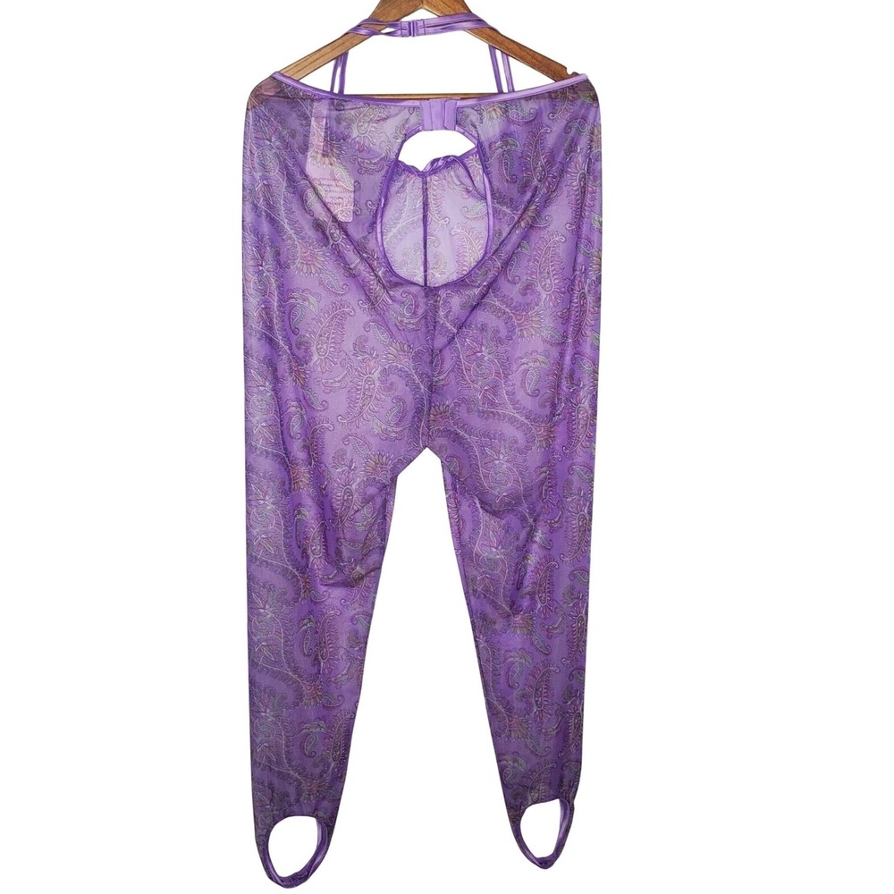 Savage X Fenty Purple Paisley Sheer Mesh Stirrup Leggings Strappy V-Waist 3X NWT - Picture 3 of 8
